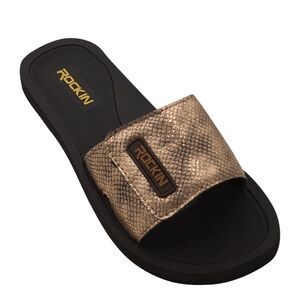 ROCKIN WOMEN'S SNAKE SKIN STRAP SLIDES SIZE 8
